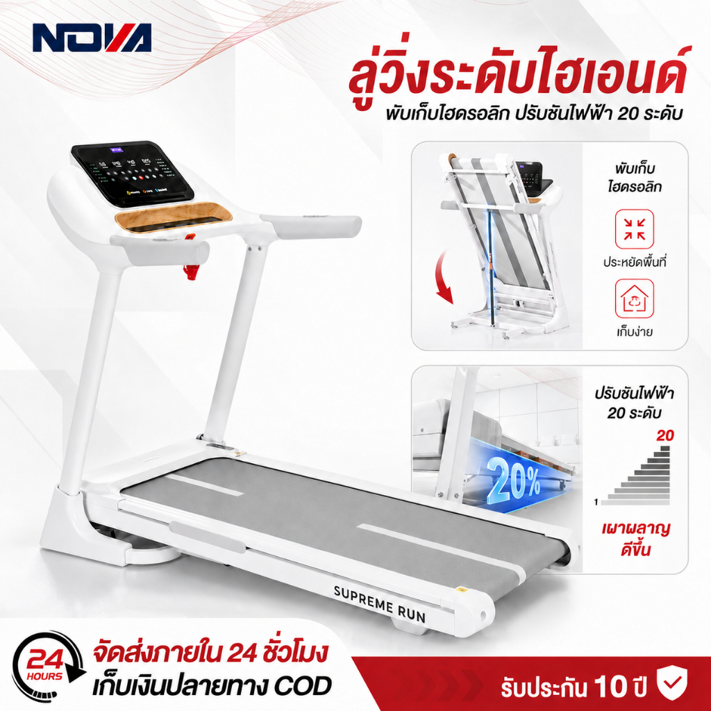 ลู่วิ่งไฟฟ้า A7 ความชันไฟฟ้า 25 ระดับ Treadmill มอเตอร์ 5.2HP ลู่วิ่ง ความเร็ว 1-18 กม./ชั่วโมง ตรวจอัตราการเต้นหัวใจ