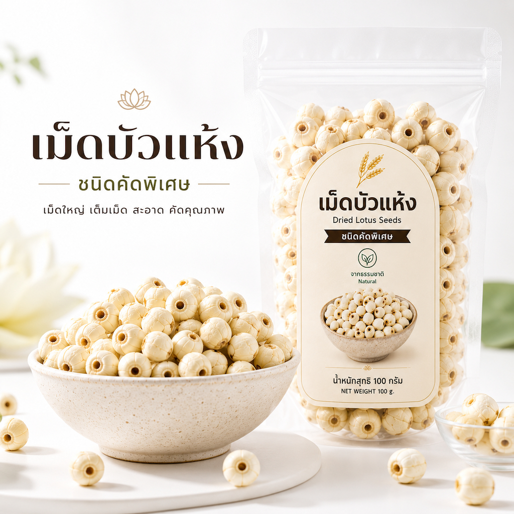 เม็ดบัวแห้ง คัดพิเศษ | Dried Lotus Seeds ชนิดคัดพิเศษ เม็ดใหญ่ เต็มเม็ด ไม่แตก ไม่หัก | วัตถุดิบธรรมชาติ 100% Natural