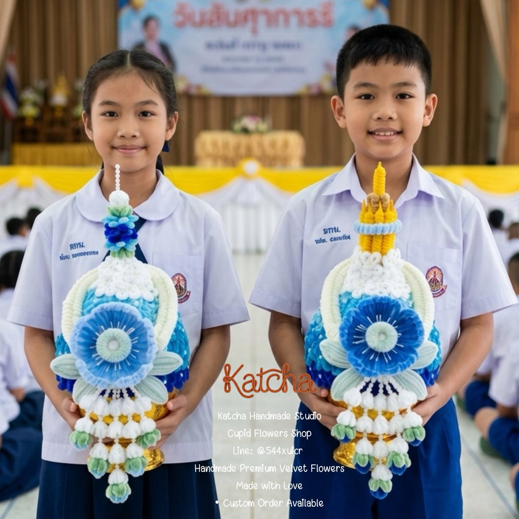 พานไหว้ครู พานลวดกำมะหยี่ งานแฮนด์เมด พรีเมียม | พานดอกไม้กำมะหยี่ งานสั่งทำพานไหว้ครู
