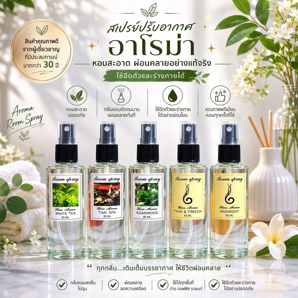 💦🌸ฉีดผ้าได้หอมมาก💕สเปรย์หอมอเนกประสงค์ ขวดใหญ่ ขนาด85ml 🌷🌿 🎉