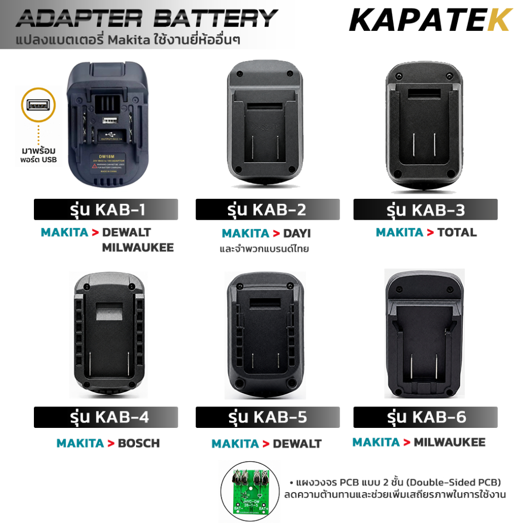 Adapter แปลงแบตเตอรี่ Makita แปลงใช้ Miuwakee / Dewalt / Bosch / Total / Dayi / ทุกยี่ห้อทั่วไป