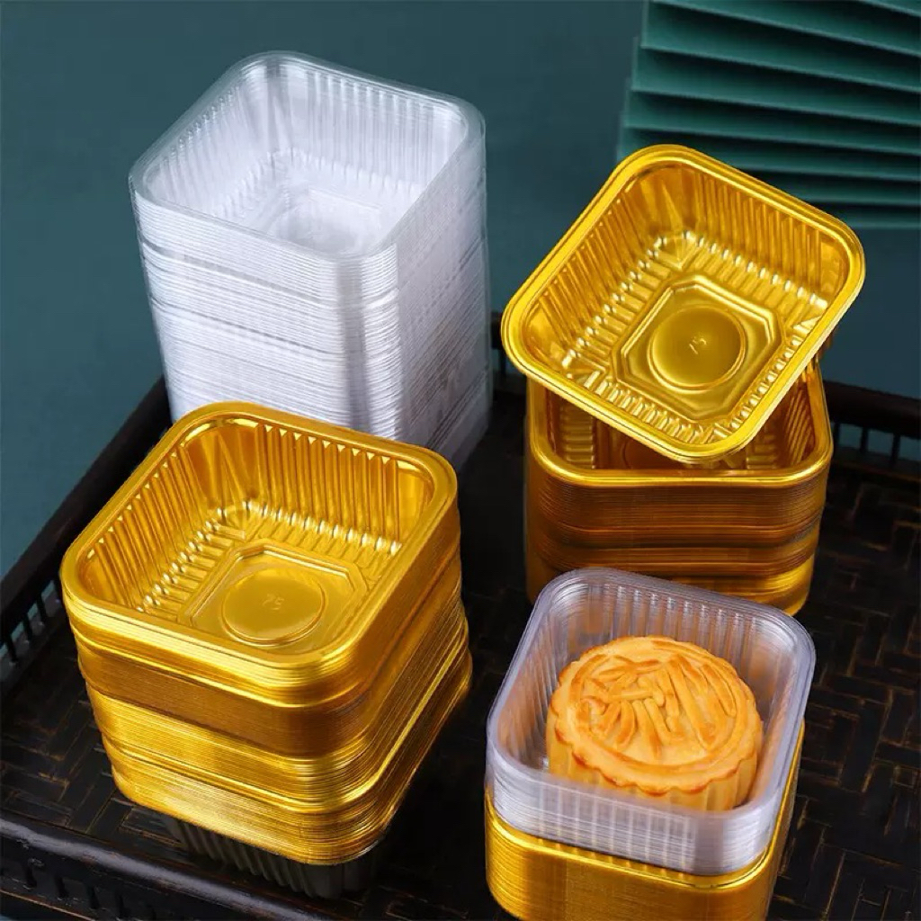 ถาดขนมไหว้พระจันทร์ สีทอง (1แพ็ค100ชิ้น)