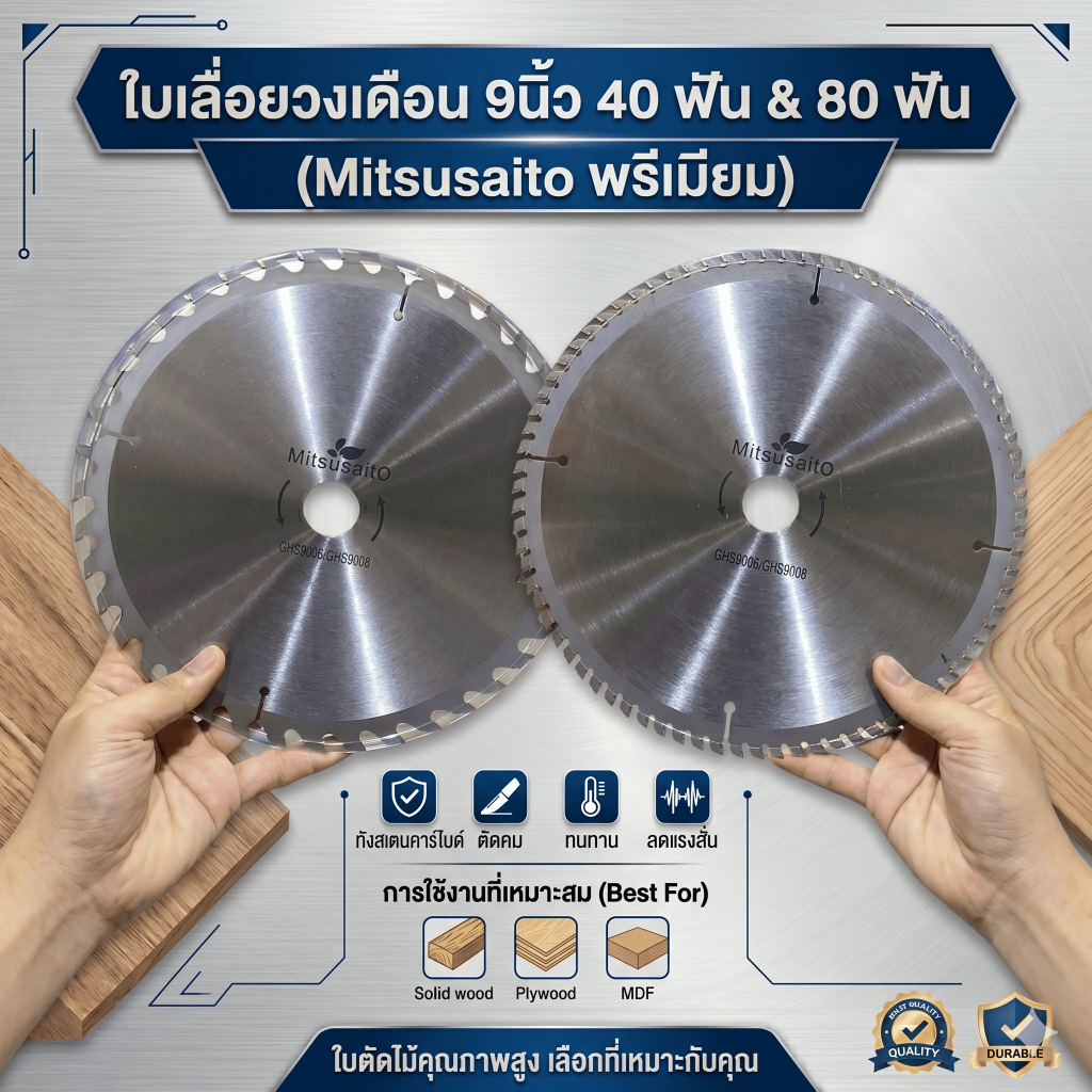 ใบเลื่อยวงเดือน 9นิ้ว 40 ฟัน 80 ฟัน  ใบตัดไม้ เลื่อยตัดไม้คาไบน์