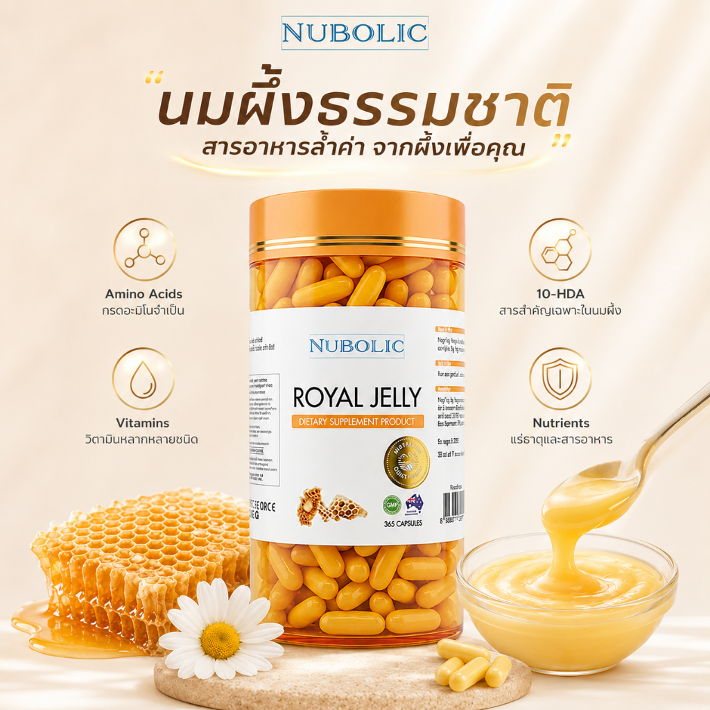 NUBOLIC Royal Jelly 1500 mg นมผึ้งเข้มข้น (365 แคปซูล)