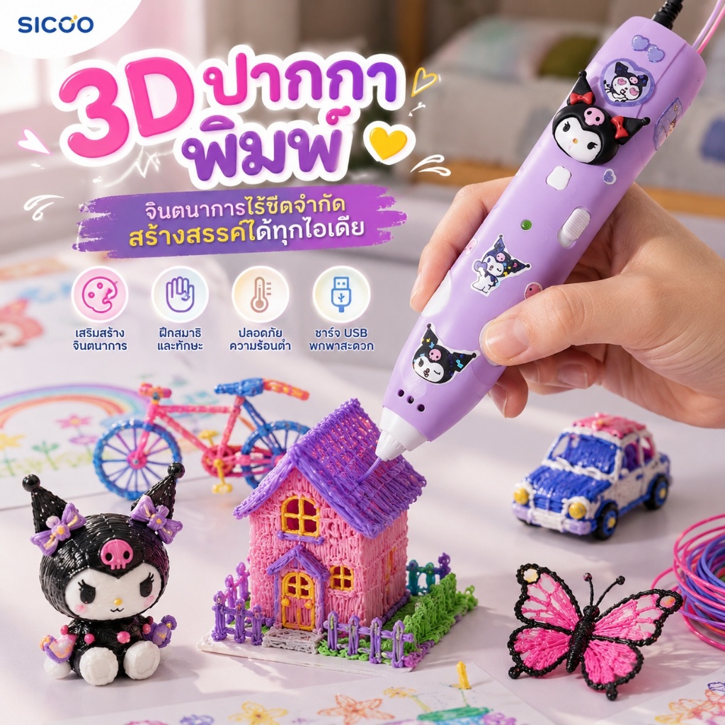 ส่งในวันเดียวกัน🚚 ปากกา 3D Sanrio พิมพ์แบบไม่ร้อนมือ อุณหภูมิต่ำ ของเล่นเด็ก วาดภาพ 3 มิติ
