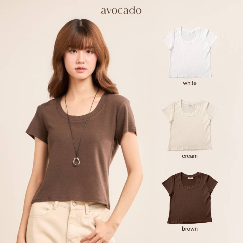 avocado - Bubble Soft Tops เสื้อยืดทรงครอป พอดีตัว เบสิค แมตช์ง่าย
