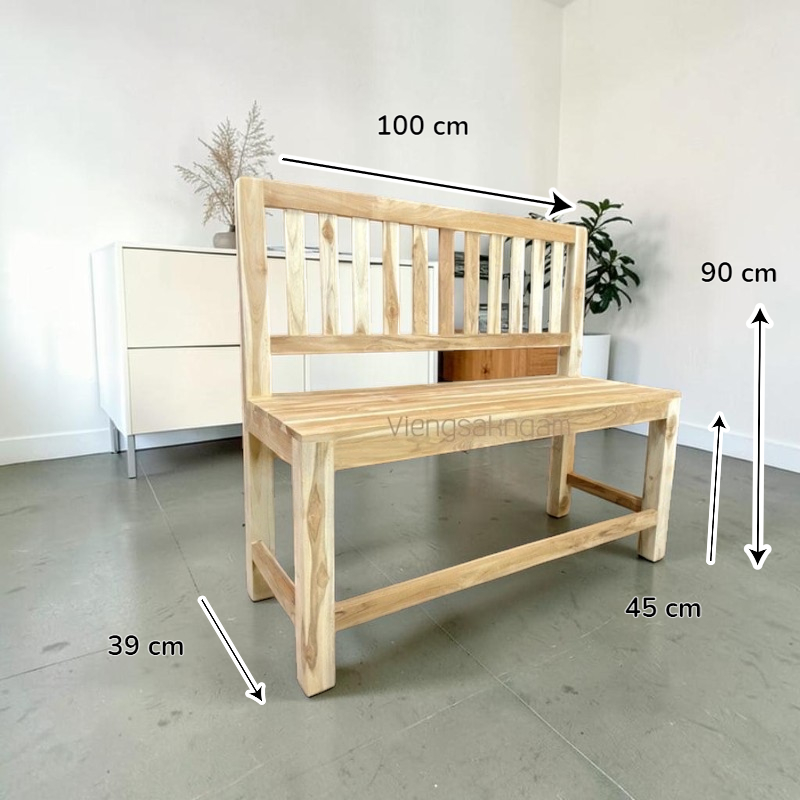 เก้าอี้ยาวพนักซี่ตรงแนวตั้ง งานดิบ 39*100 สูง 90 cm