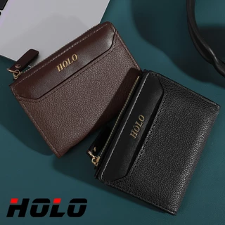 HOLO กระเป๋าเงินผู้หญิงผู้ชาย หนังเทียม เก๋ไก๋ สไตล์มินิมอล สีพื้น หลายช่อง มีซิป ป้องกันสัญญาณ RFID