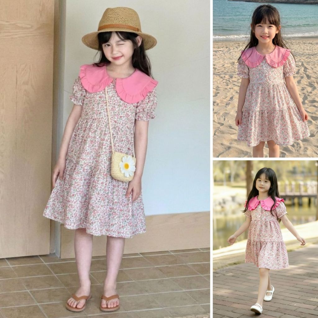 Hanababywear ชุดเดรสลายดอกไม้สำหรับเด็กผู้หญิง เวอร์ชั่นเกาหลี ชุดเดรสเด็กผู้หญิง เก๋ไก๋ พร้อมกระเป๋า K3124507
