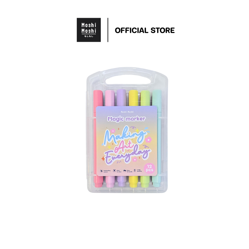 Moshi Moshi ปากกาเมจิก ปากกาไฮไลท์ ปากกาเน้นข้อความ จำนวน 12 สี รุ่น 8100037153