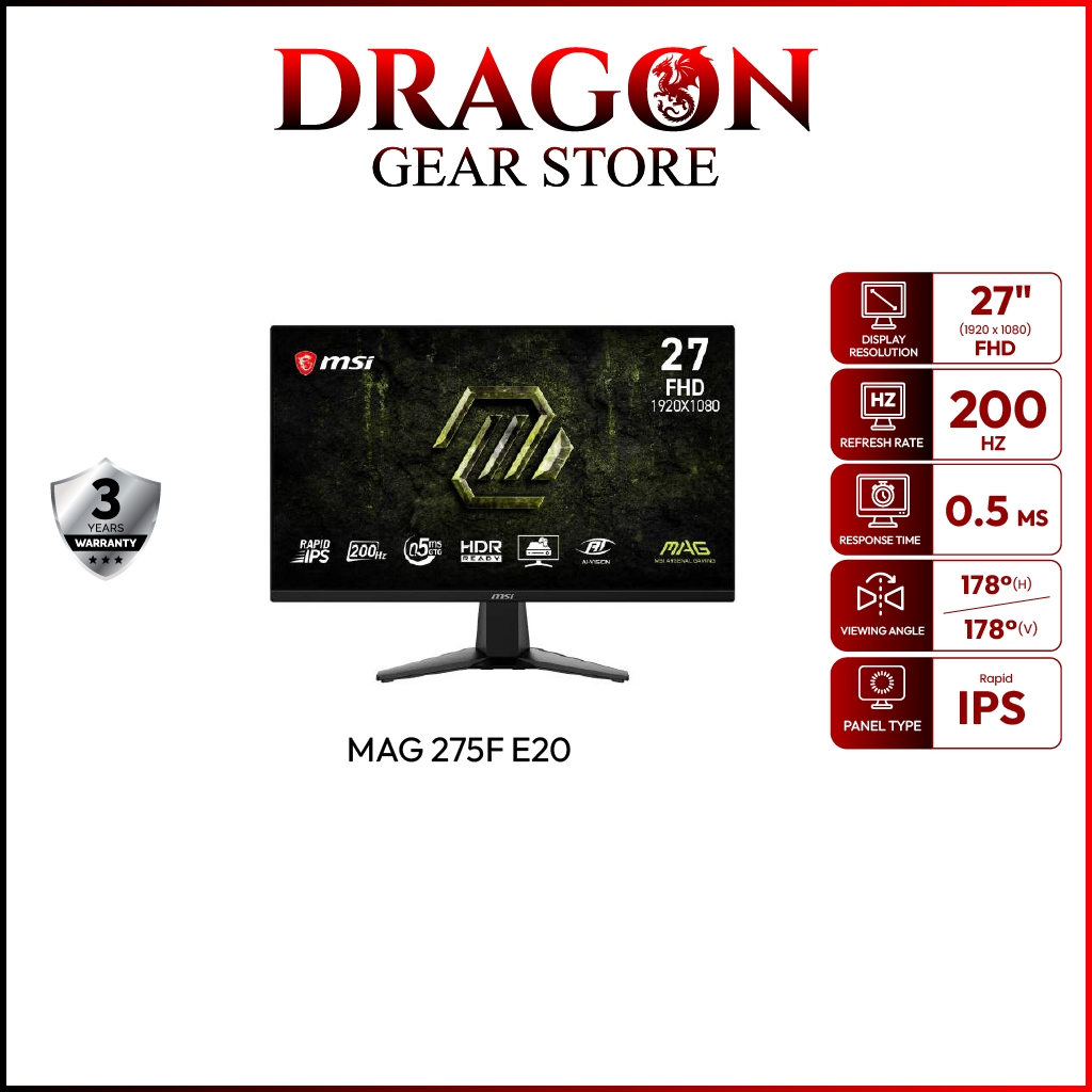 MSI Monitor MAG 275F E20 | 27" | Rapid IPS | FHD | 0.5ms | 200 Hz (จอคอมพิวเตอร์)