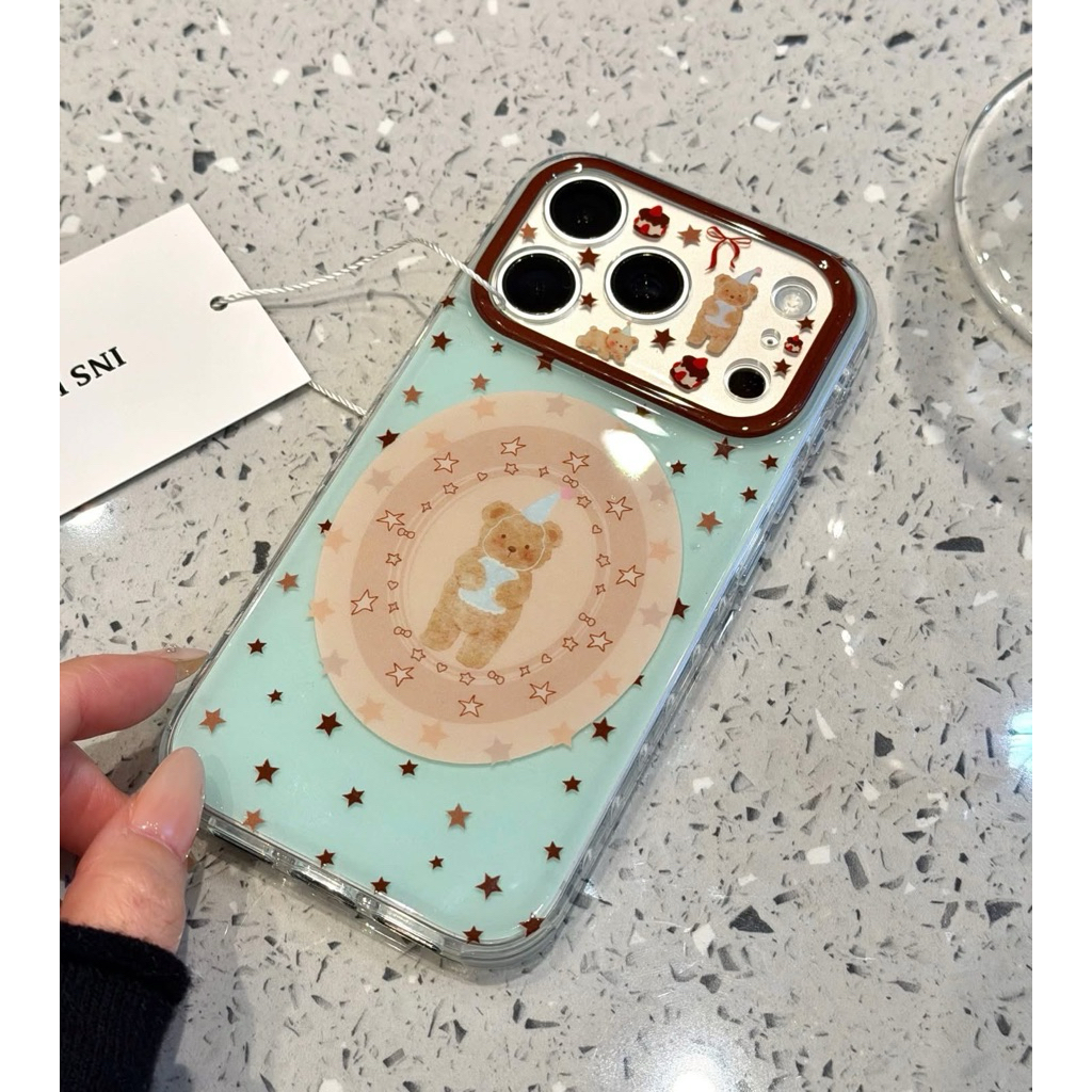 [13/14-17pm] เคสหมีน้ำตาลพื้นสีมิ้นท์ ขอบยางกันกระแทก