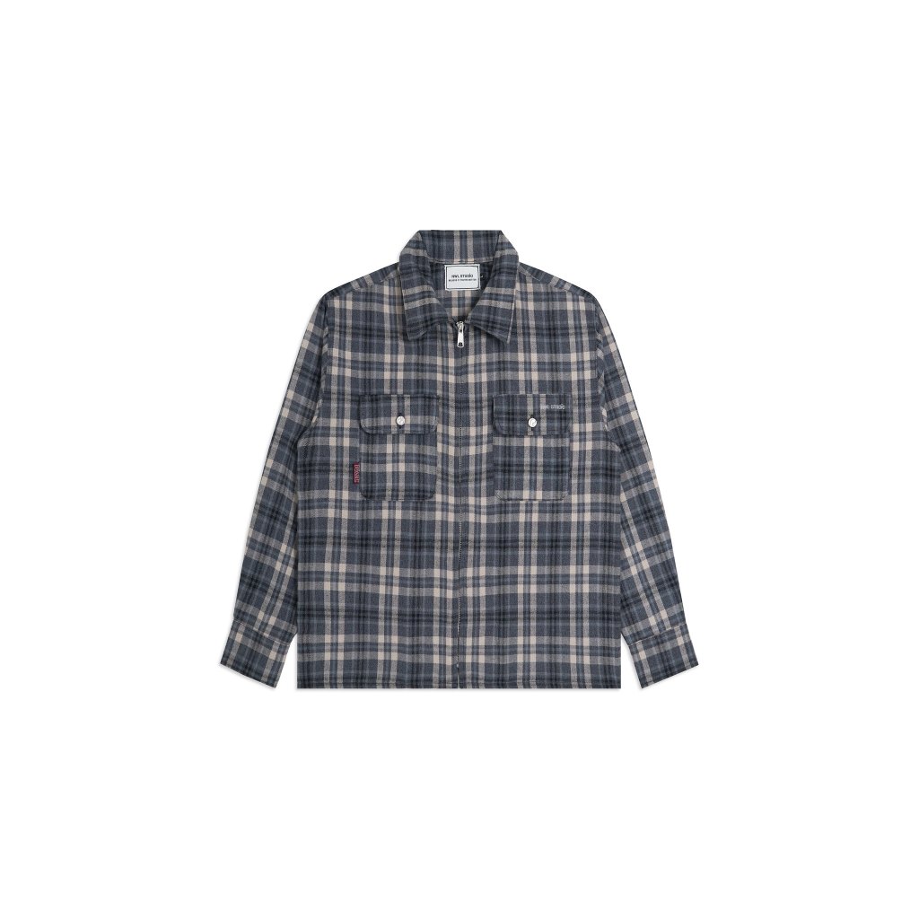 NWL Plaid Long Sleeve Zipper Jacket Blue / เสื้อเชิ้ตลายสก็อต เสื้อแขนยาว