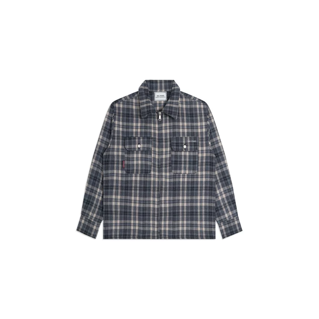 NWL Plaid Long Sleeve Zipper Jacket Blue / เสื้อเชิ้ตลายสก็อต เสื้อแขนยาว