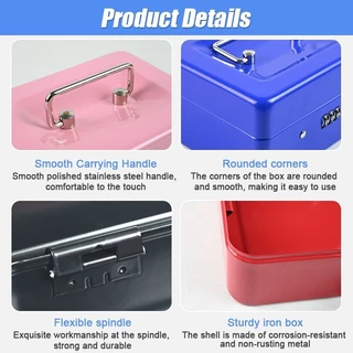 กล่องนิรภัยเหล็ก Cash Box 6 ช่อง มีกุญแจล็อค เหล็กหนาพิเศษ กล่องเก็บเงิน/ของมีค่า (มี 4 ไซส์ 5 สี)