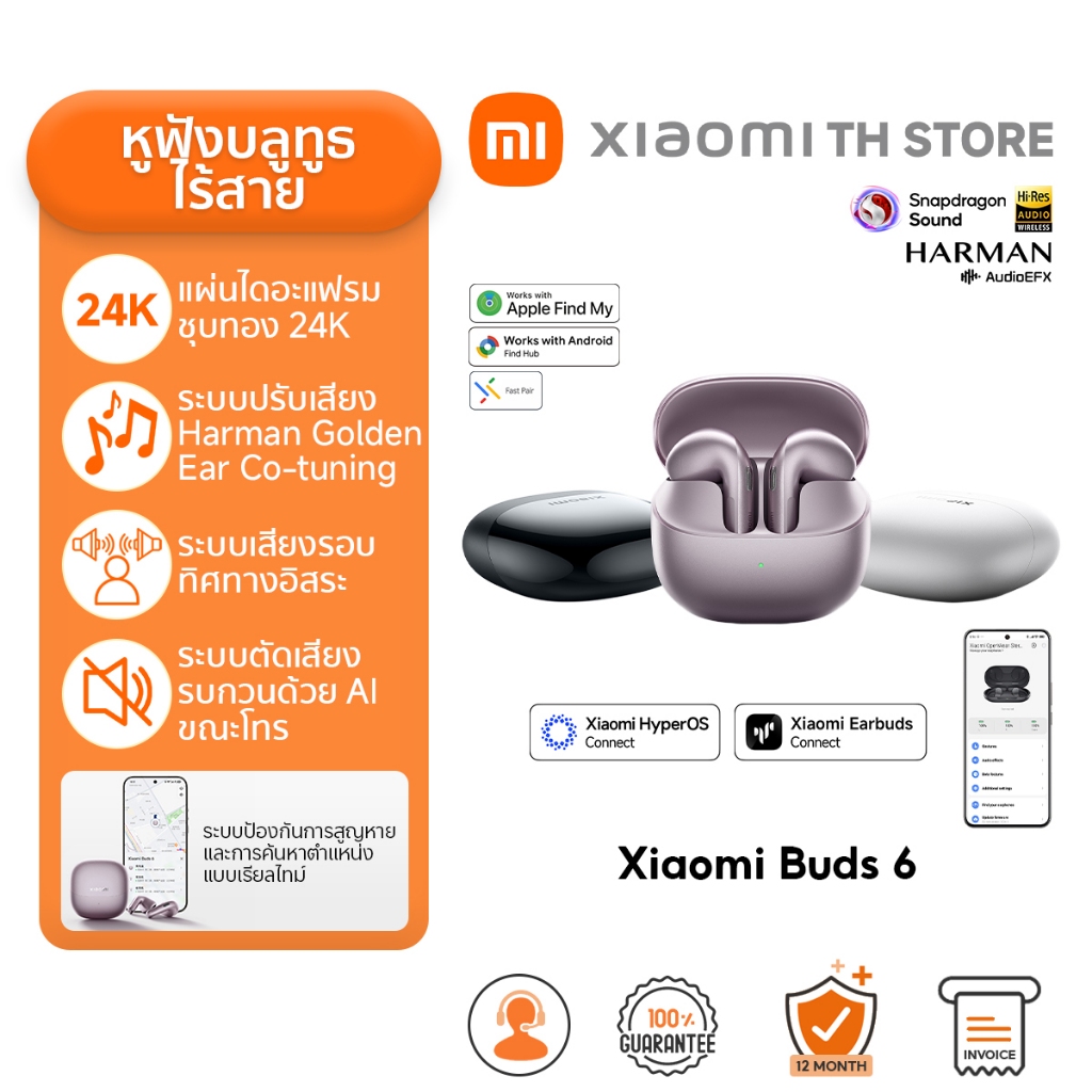 Xiaomi Buds 6 หูฟังบลูทูธ | หูฟัง bluetooth คุณภาพเสียง Hi-Fi I เQualcomm® aptX™ เสียงแบบไม่สูญเสีย ฟังก์ชันบันทึกเสียง
