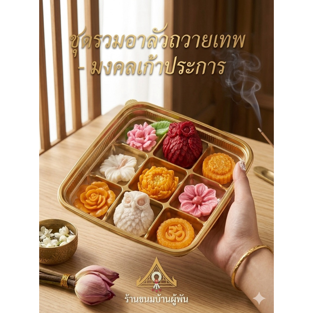 เปลี่ยนการถวายของบูชาให้เป็นเรื่องพิเศษด้วย "ชุดขนมอาลัวนกฮูกมงคล" จากร้านขนมบ้านผู้พัน