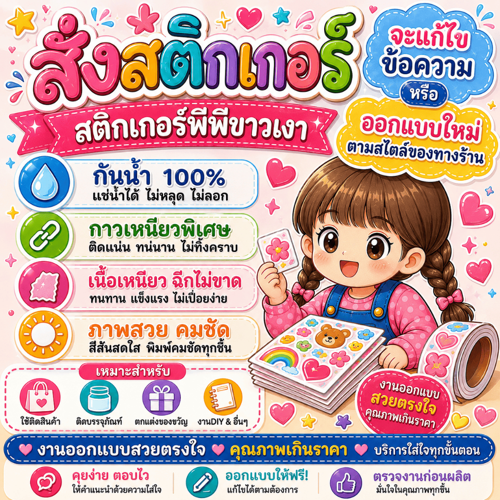 สั่งทำสติกเกอร์ออกแบบใหม่ตามสไตล์เดิมร้าน หรือลูกค้ามีไฟล์มา