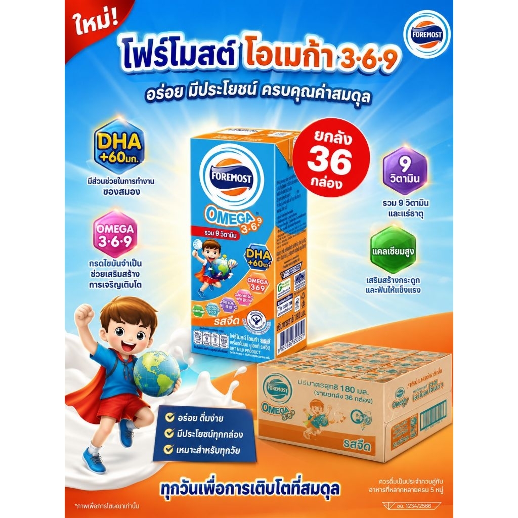 โฟร์โมสต์ โอเมก้า 369 รสจืด ขนาด 180 ml (36กล่อง/ลัง) Foremost Omega 369