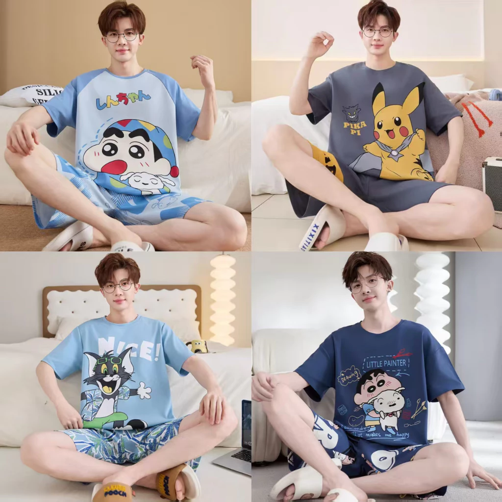 L-4XL,(ส่งมาจากประเทศไทย)ชุดนอน,ชุดนอนผู้ชาย , ขาสั้น+เสื้อยืด, หลากหลายรูปแบบการ์ตูน, ได้รับความนิยมอย่างมากF809