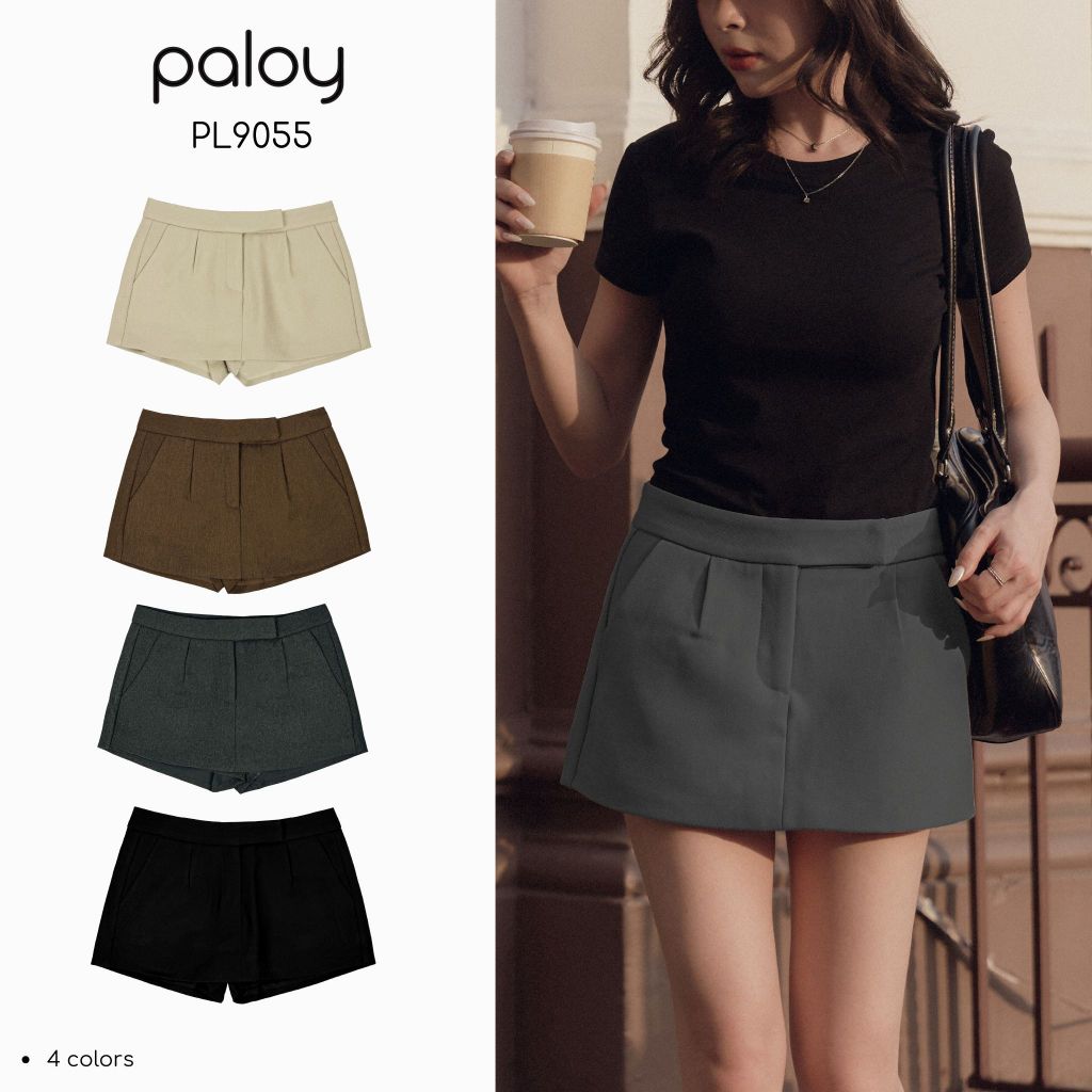 Paloy - PL9055 กระโปรงกางเกงผ้าขาสั้น มีซับใน