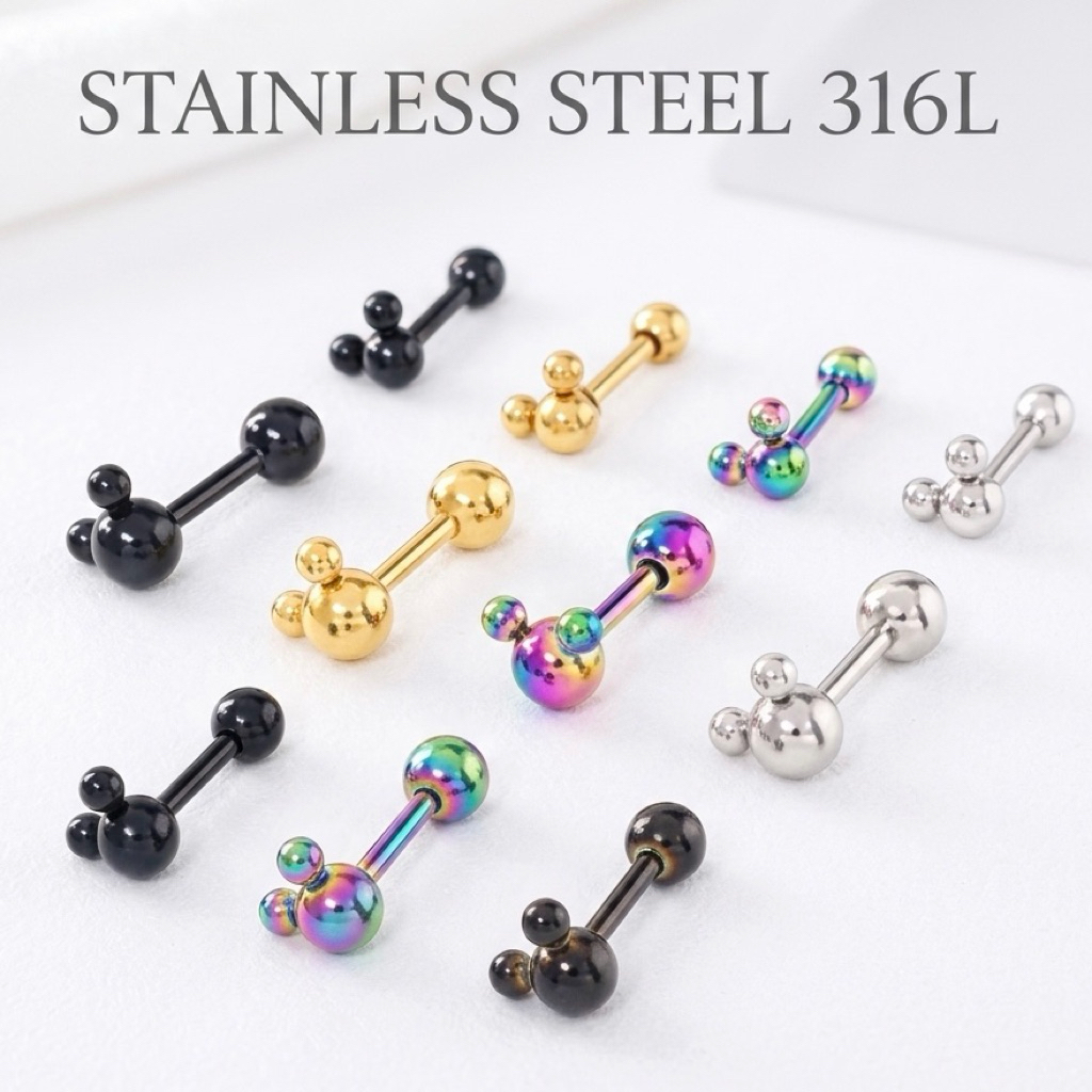 จิวหู มิกกี้เมาส์ Mickey Mouse จิวใส่หูการ์ตูน สแตนเลส ก้าน 1.2 mm เครื่องประดับร่างกาย ไม่ลอกไม่ดำ งานพรีเมี่ยม