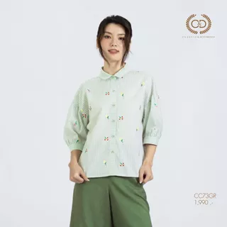C&D Komohana Stripe Collection เสื้อปักผู้หญิง เสื้อลายปักดอกไม้ คอตตอน สไตล์ญี่ปุ่น