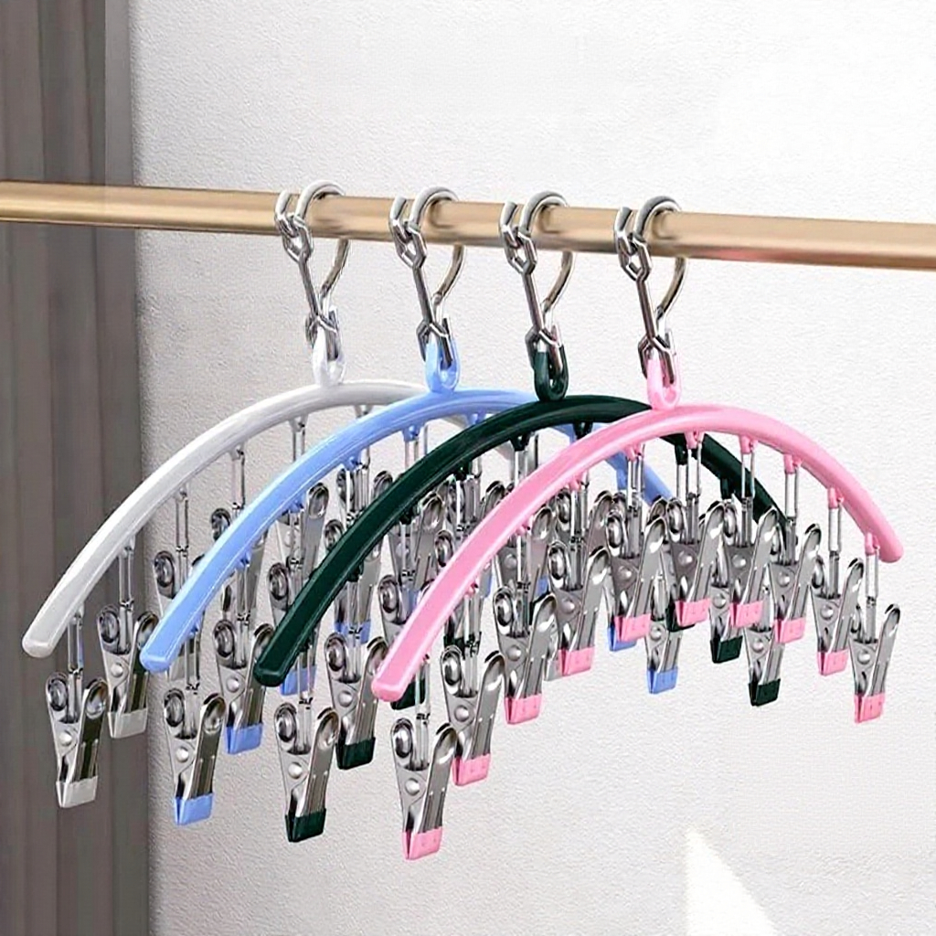 ที่หนีบผ้า 10 ชิ้น สแตนเลสแบบโค้งกันลื่น กันลม ทนทาน