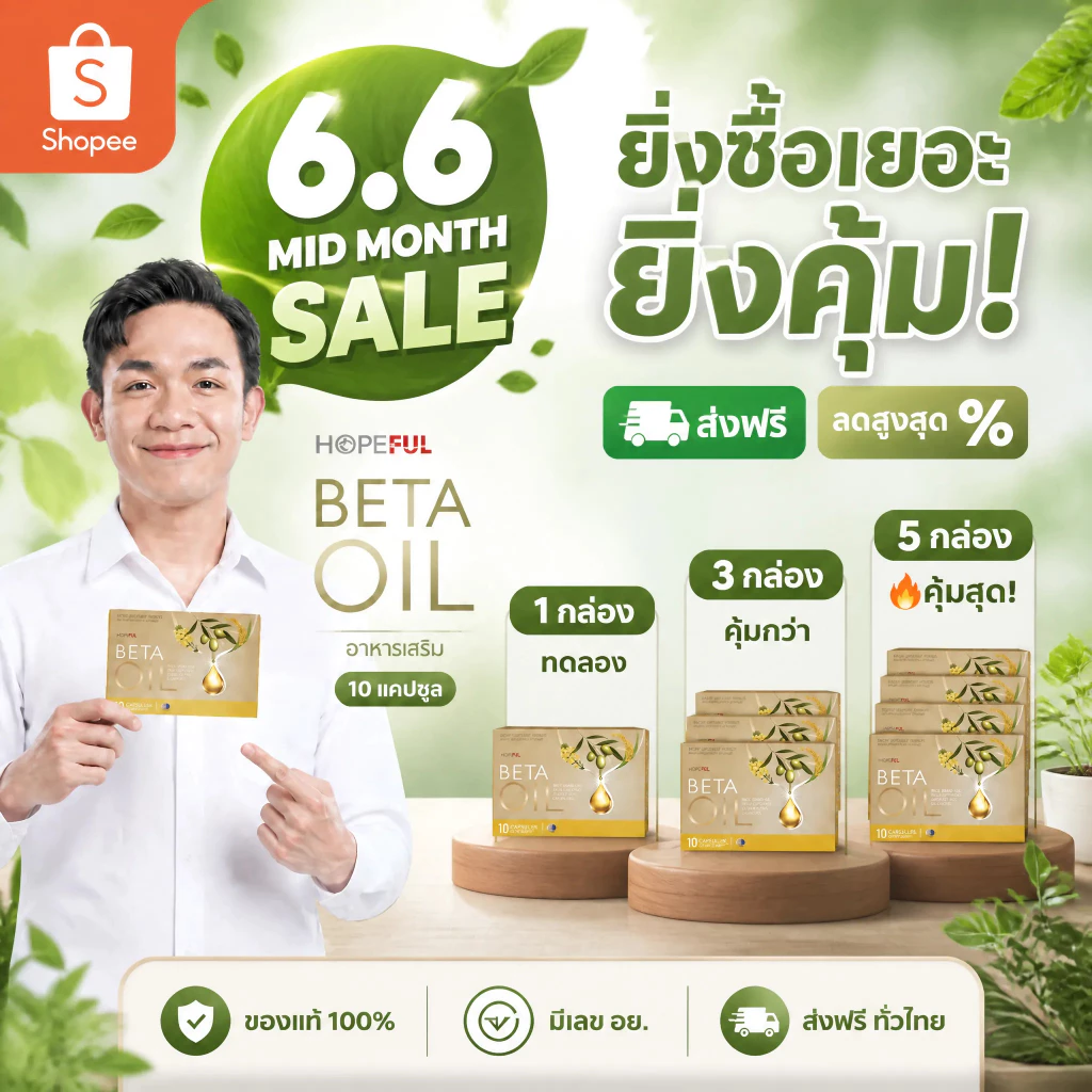 ⚡โปรโมชั่น 6.6! BETA OIL ลดไขมันเลว บำรุงหัวใจ ควบคุมความดัน ซื้อเยอะยิ่งคุ้ม 1/3/5 กล่อง จัดส่งไว ของแท้