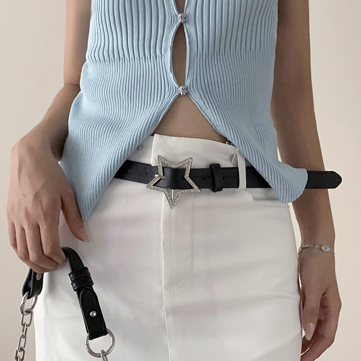 เข็มขัดสีชมพูกระดุมดาวเพชรสำหรับสาวหวาน น่ารักมาก ช่วยให้สัดส่วนสวย ปรับขนาดได้