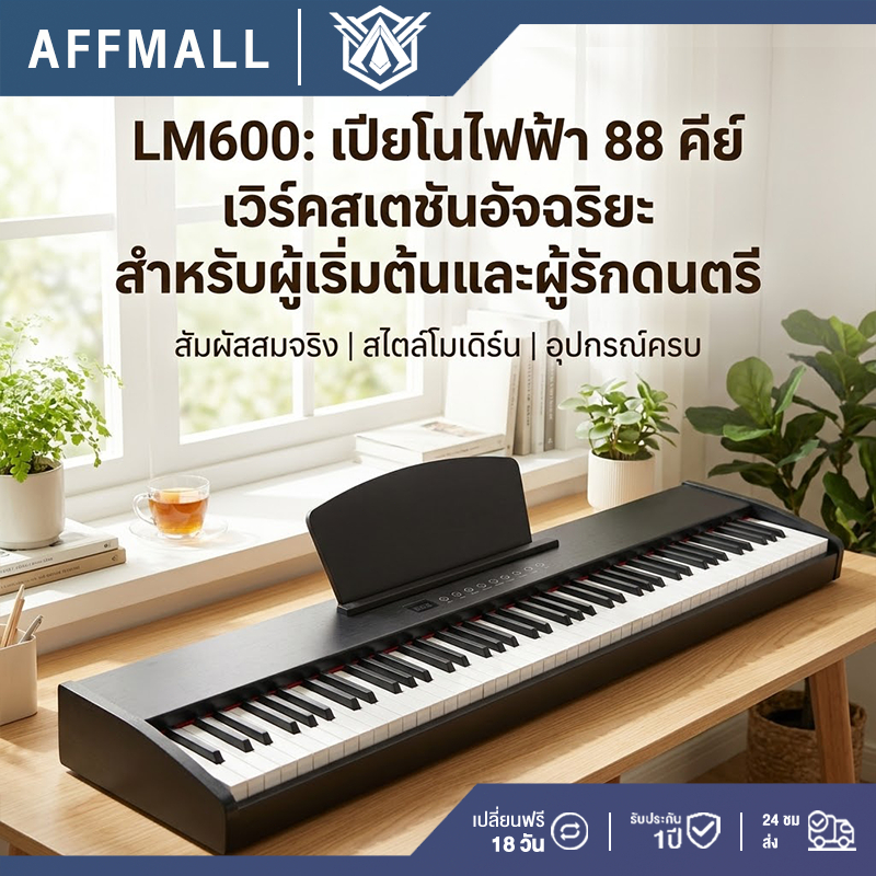 Electronic Piano ไฟฟ้าคีย์บอร์ด เปียโนไฟฟ้า 88 คีย์ รุ่น แป้นสัมผัสตามน้ำหนักมือ LM600 เหมาะสำหรับผู้เริ่มต้น