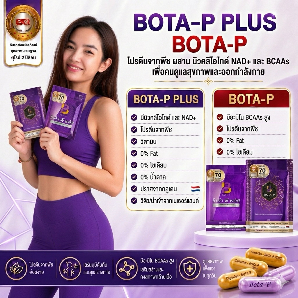 Bota-P คู่กับ Bota-P Plus คู่หูสุภาพดี โปรตีนคู่กับพลัส ขนาด 70 แคปซูล