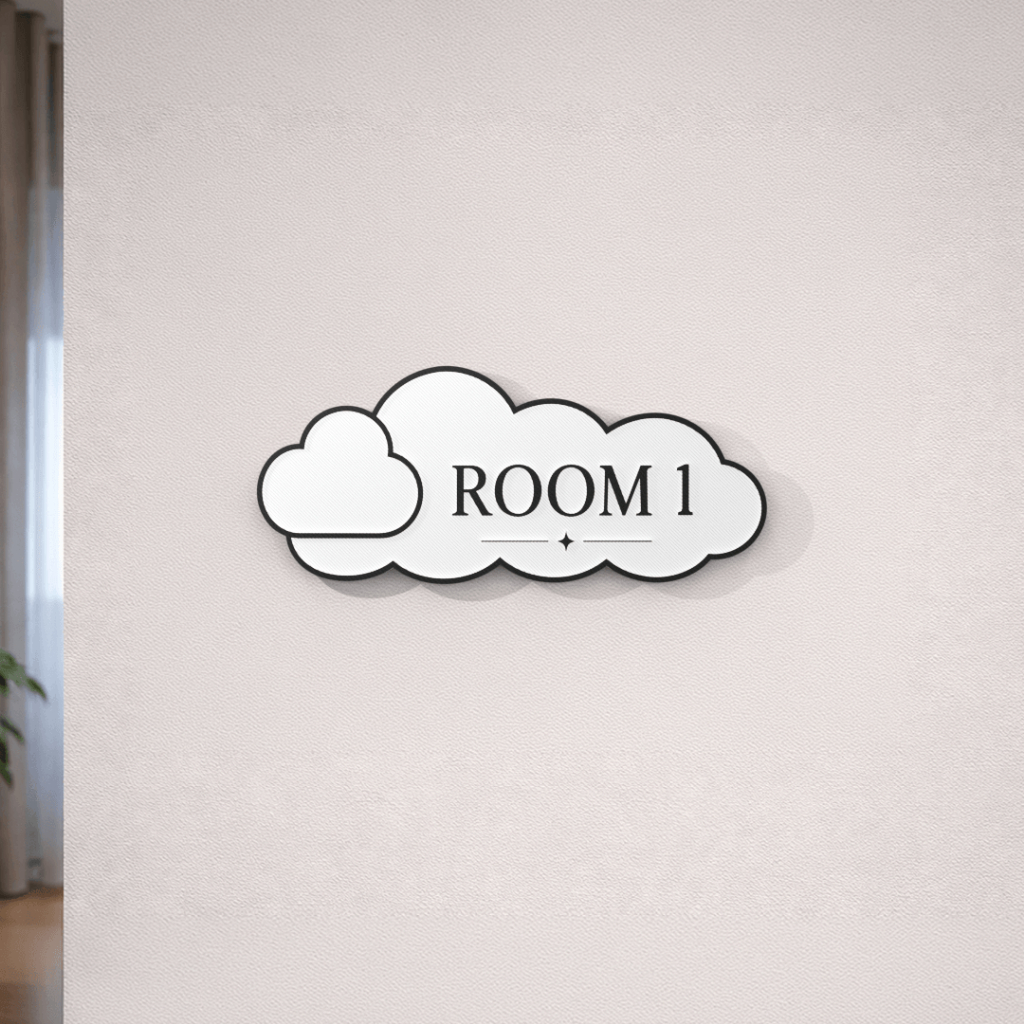 ป้ายเมฆมินิมอล ขาวดำ ติดประตู ห้องนอน เด็ก โรงแรม รีสอร์ท บ้านพัก Airbnb ตกแต่งผนัง หมายเลขห้อง