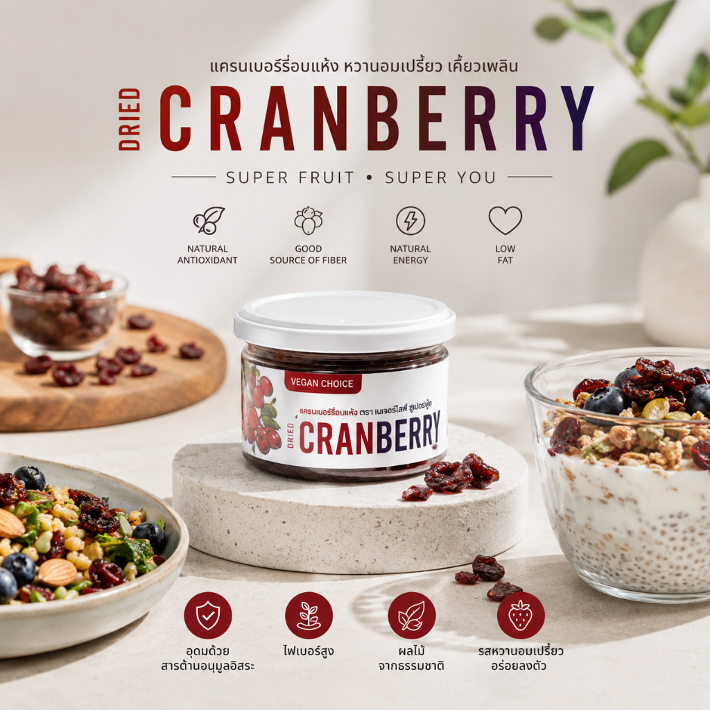 [เจ💛] Dried Cranberries | แครนเบอร์รี่อบแห้ง น้ำหนักสุทธิ 100 กรัม