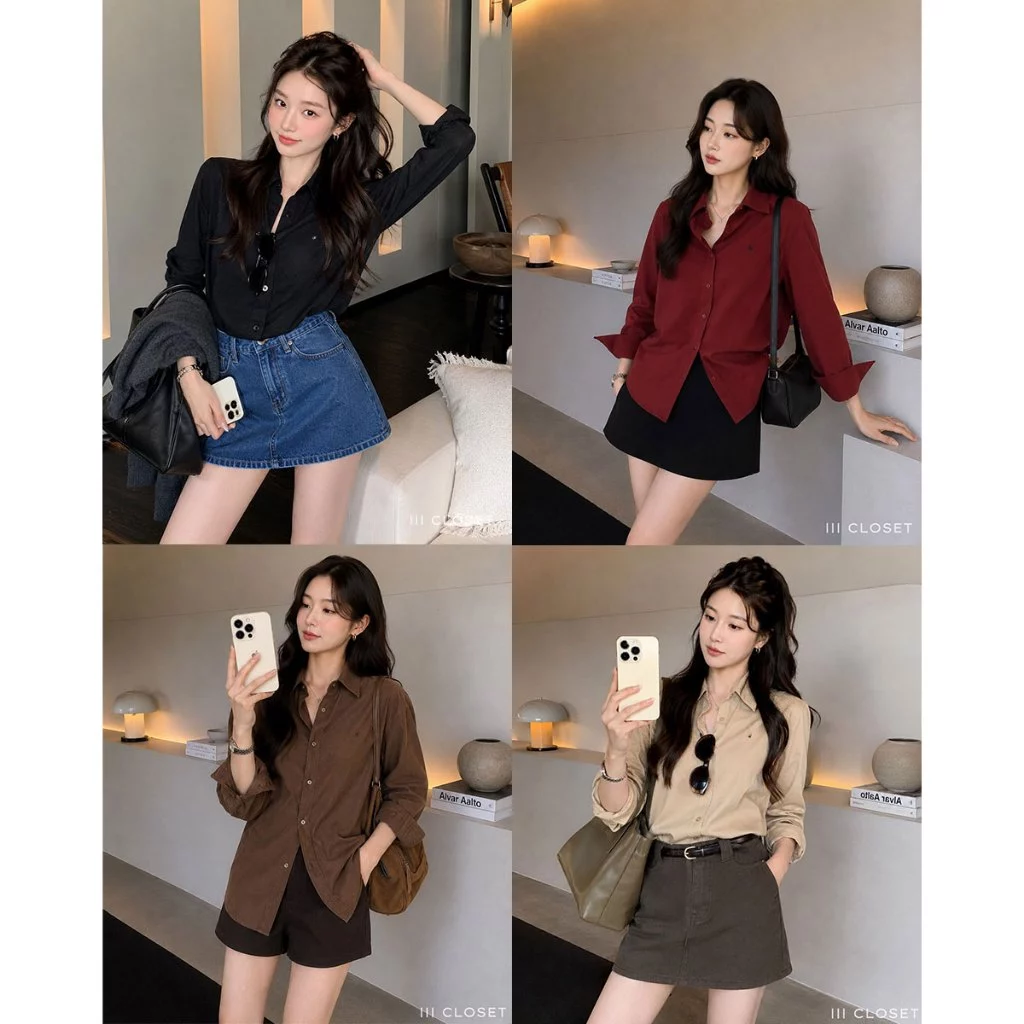 เสื้อเชิ้ตปักลาย lll FreeSize lll IT136 เสื้อเชิ้ต แขนยาว กระดุมหน้า ปักโลโก้ ที่หน้าอก ผ้าไหมอิตาลี