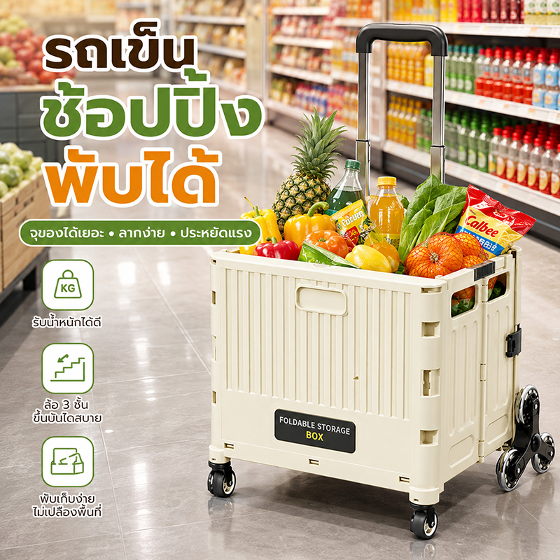 รถเข็นพับได้ รถเข็นของ รถเข็นของพับได้ ล้อสามเหลี่ยม ขึ้นบันไดได้ คุณภาพสูง รถเข็นช้อปปิ้ง  พกพาและพับได้ ขึ้นบันไดไ