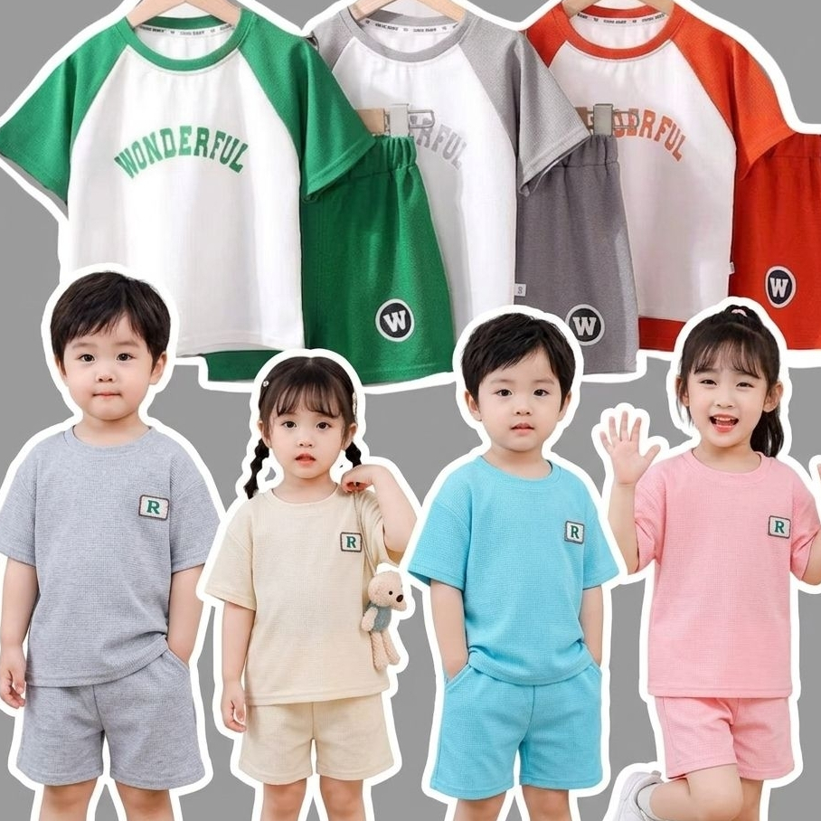ชุดเซ็ตเด็ก เสื้อผ้าเด็ก เสื้อ+กางเกง เนื้อผ้าวาฟเฟิล ไซส์ 80-130