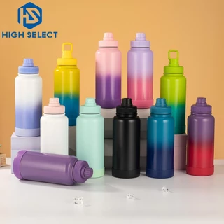 1000ml สแตนเลส กระติกน้ำสีพาสเทลไล่ระดับ เก็บความร้อน-เย็น ดีไซน์สีตัดกันทันสมัย พร้อมที่จับ แถมที่รองแก้ว แก้วเยติ