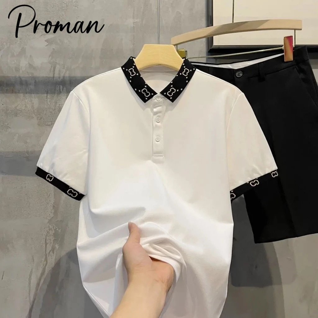 PROMAN เสื้อโปโลผู้ชาย ทรงหลวมสบาย ผ้าฝ้ายแท้ ใส่ไปทำงาน-เที่ยวได้ สีไม่ซีด ไซส์ M-3XL