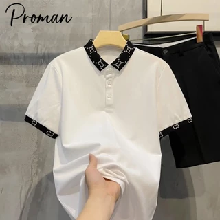 PROMAN เสื้อโปโลผู้ชาย ทรงหลวมสบาย ผ้าฝ้ายแท้ ใส่ไปทำงาน-เที่ยวได้ สีไม่ซีด ไซส์ M-3XL