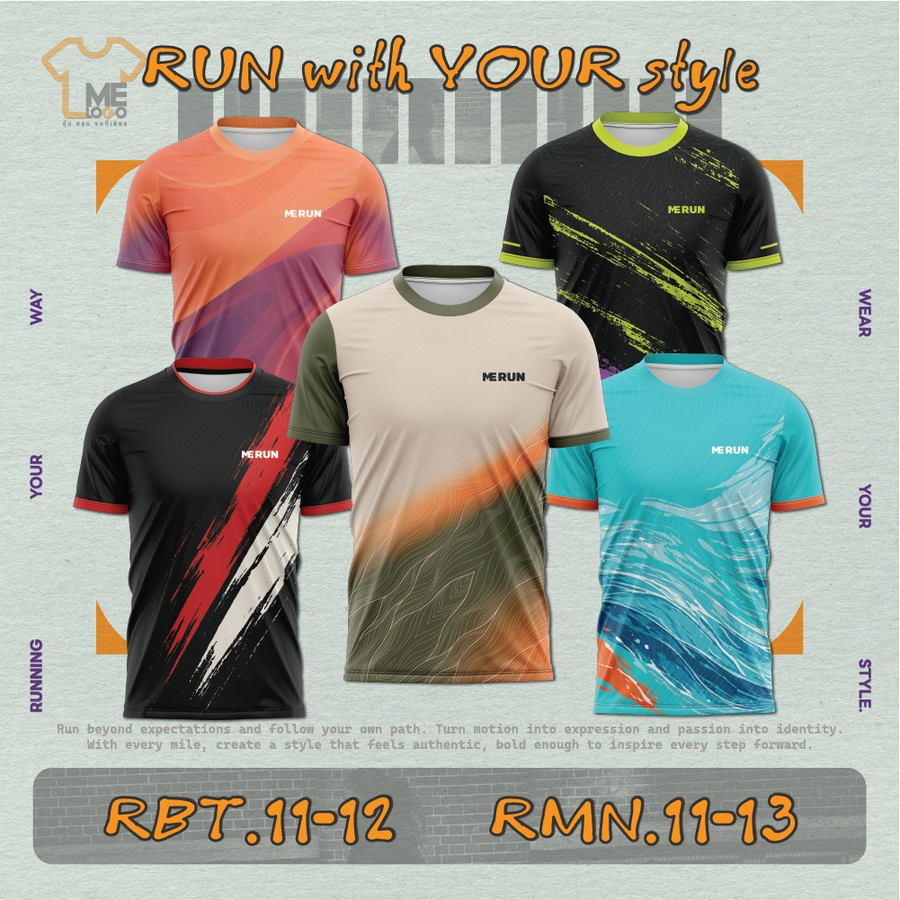 เสื้อวิ่งกีฬา MERUN (RBT.11-RBT.12) (RMN.11-RMN.13 เสื้อกีฬาผู้ชาย/ผู้หญิง ผ้าแห้งไว ระบายอากาศ ลายแฟชั่น Running Jersey