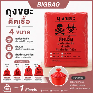 ถุงขยะติดเชื้อ ราคาถูกสุด!!! ถุงขยะอันตราย บรรจุ 1 กิโลกรัม มี 4 ขนาด