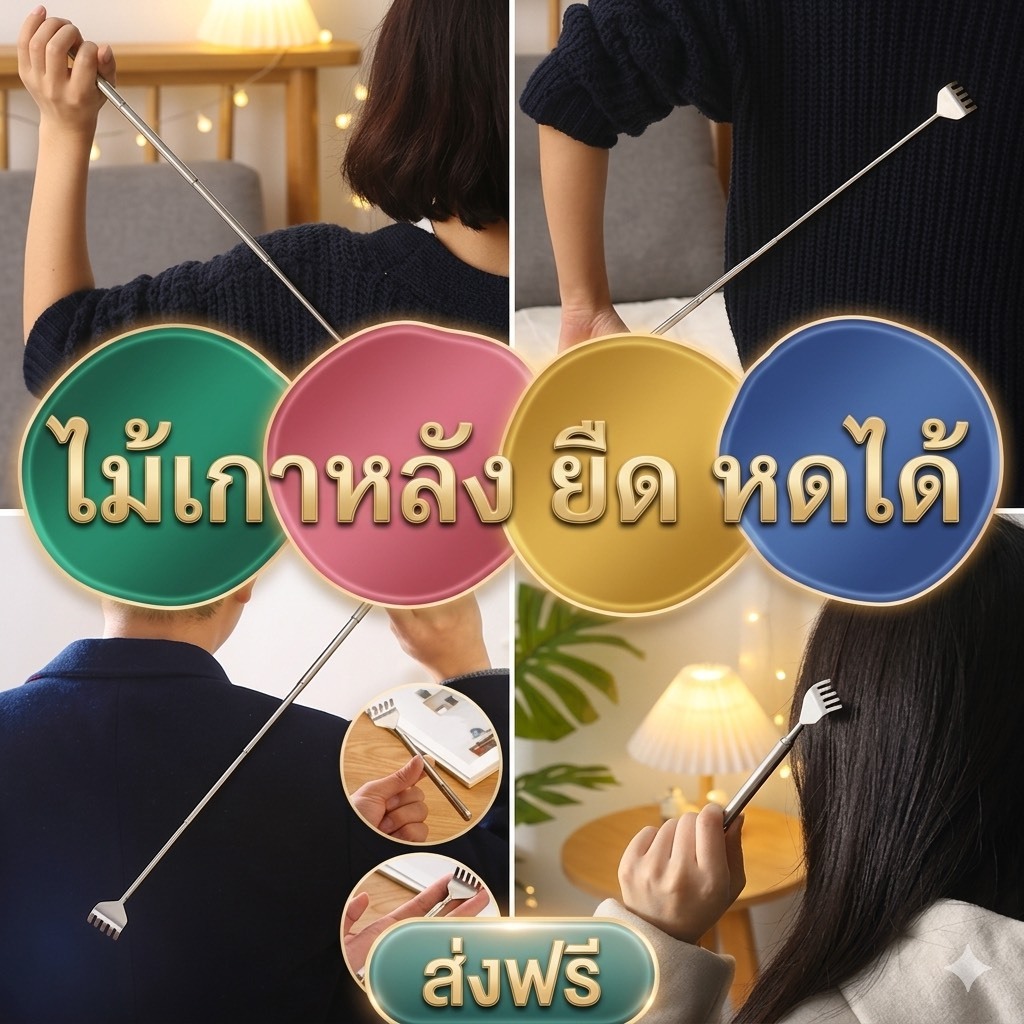 kingshopping(BQR08）ไม้เกาหลัง ยืด หดได้ พกพาสะดวก ไม้เกาหลังสแตนเลส