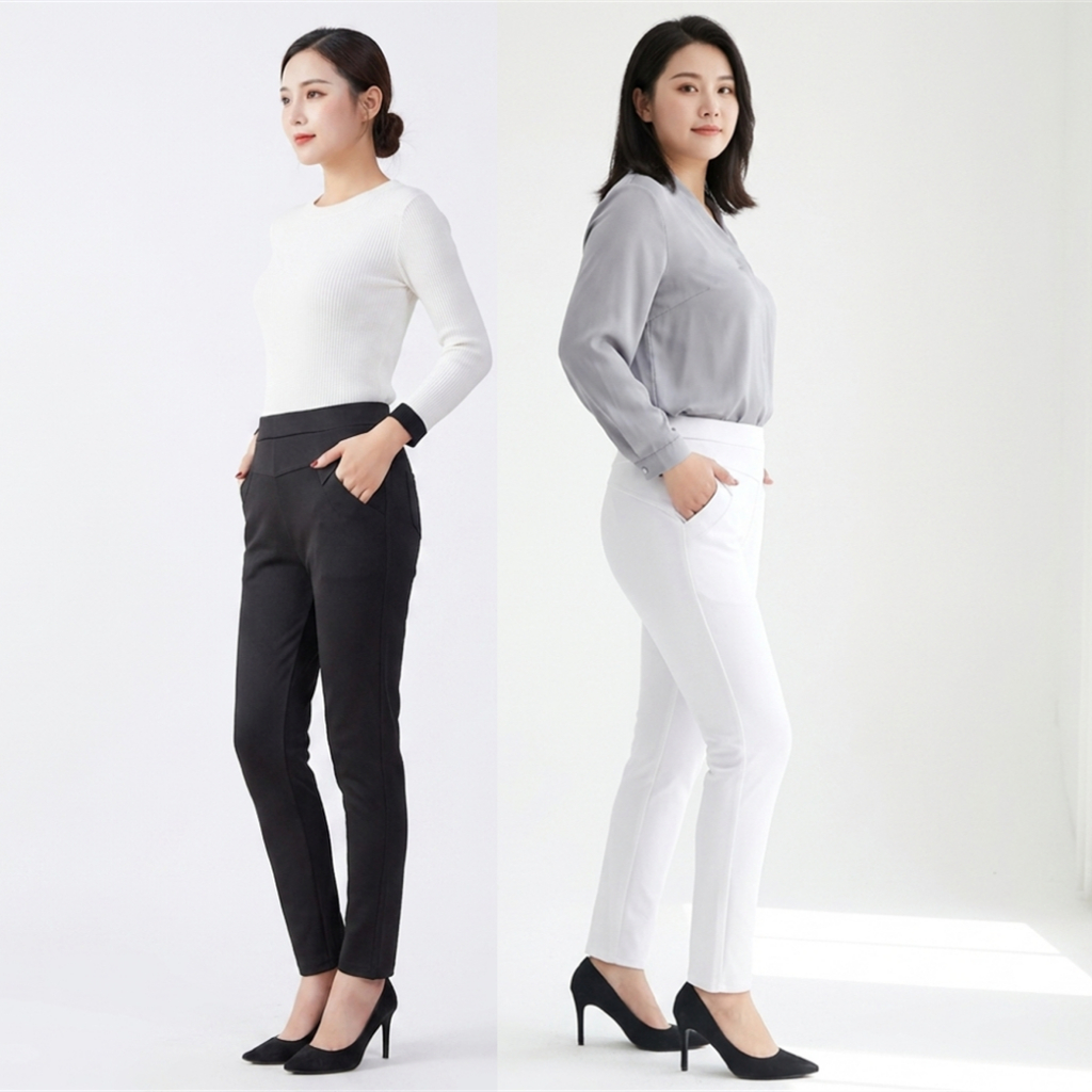 กางเกงสีขาว /สีดำ ทรงผู้หญิง👖แฟชั่นสไตล์เกาหลี  ทรงสวยใส่สบาย  (9102#/9108#)
