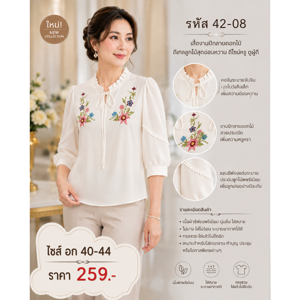 ผ้าฮานาโกะ เนื้อนุ่ม ใส่สบาย ไม่ร้อนทรงสวยพรางหุ่น ดูสุภาพ เรียบร้อย