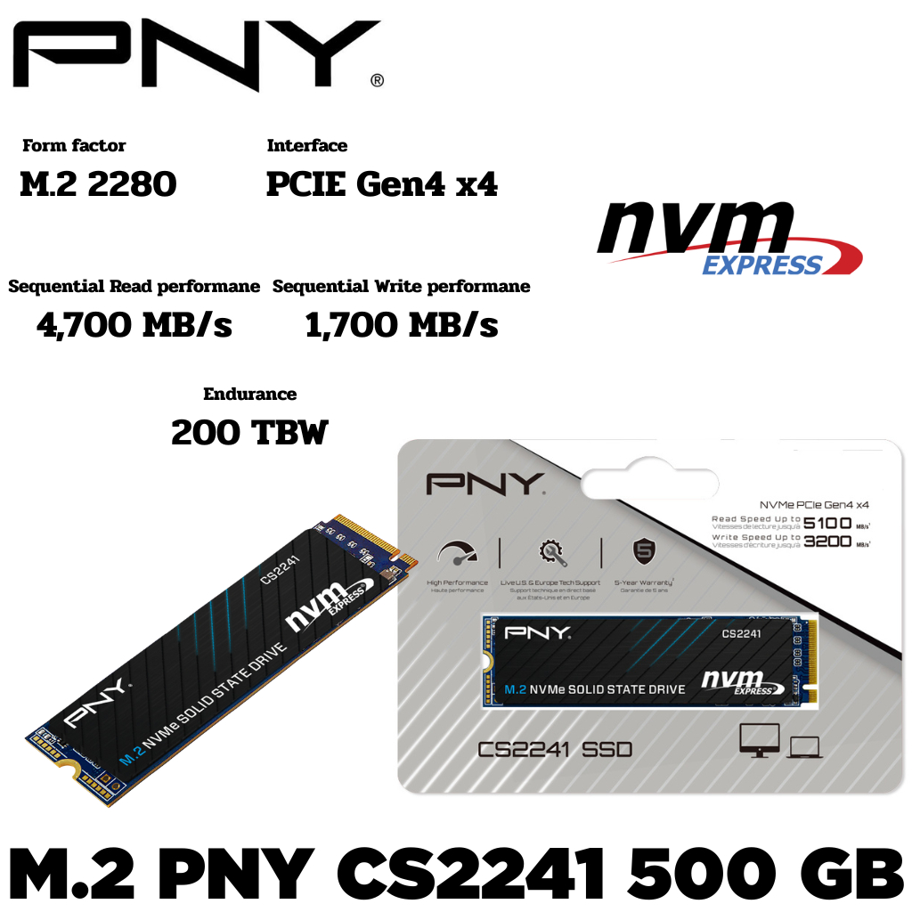 M.2 500GB SSD (เอสเอสดี)  PNY CS2241  - PCIe 4x4/NVMe M.2 2280