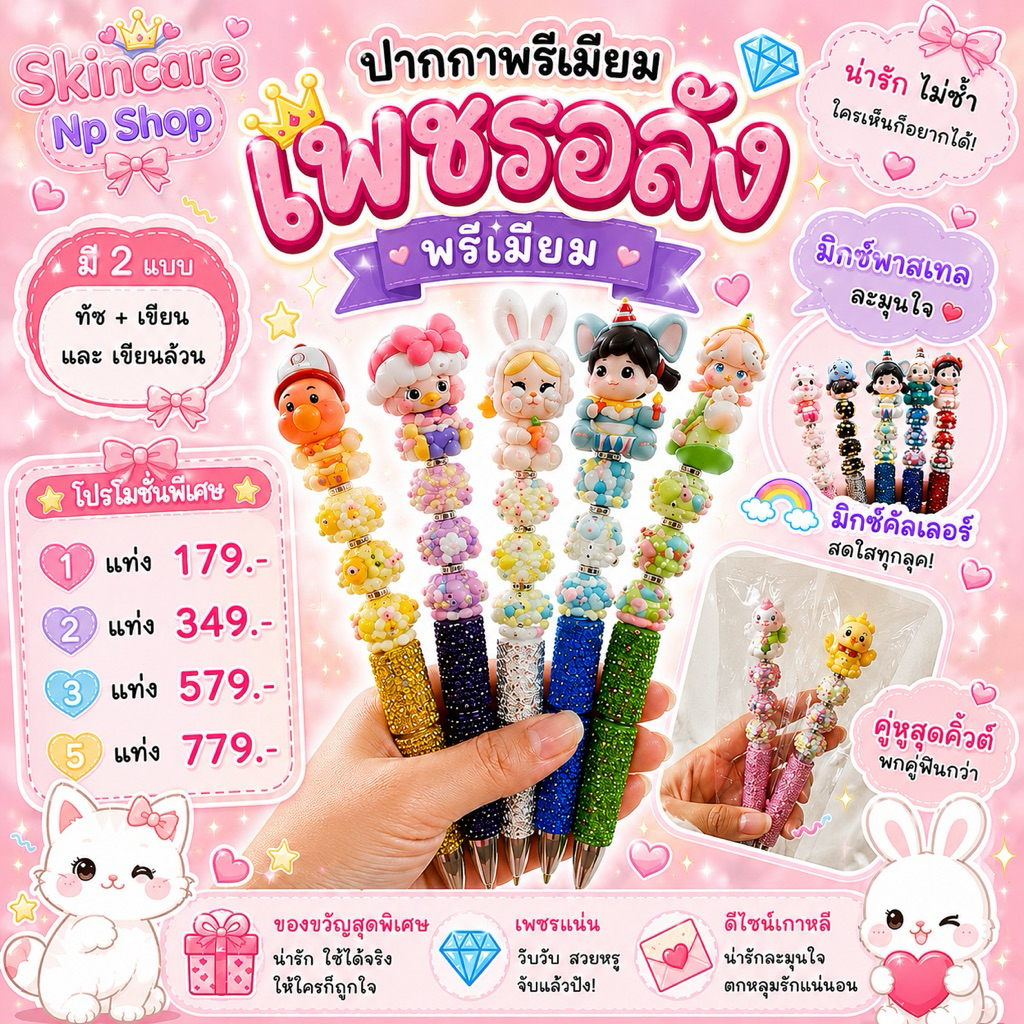(สุ่มแท่ง) ปากกาพรีเมียมงานเพชรอลัง 2 แบบ (ทัช+เขียนและเขียน) หมึกสีน้ำเงิน พร้อมส่งจากไทย