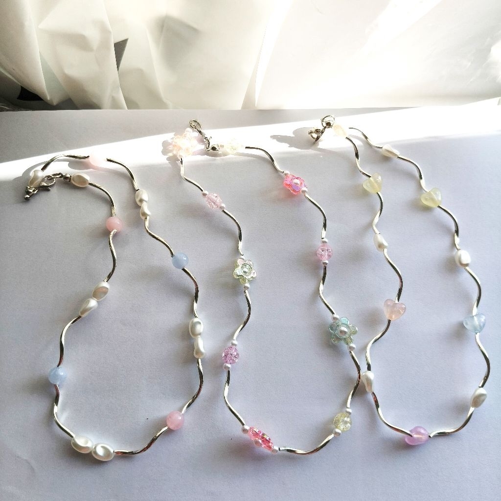 🎀สร้อยคอแฮนด์เมด ลูกปัดพาสเทล ไข่มุก สไตล์เกาหลี Minimal Y2K Handmade Necklace ✨