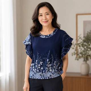 เสื้อแขนกลีบบัวลายเชิง บิ๊กไซส์ อก 48-50นิ้ว ผ้าไหมอิตาลีสวยๆ