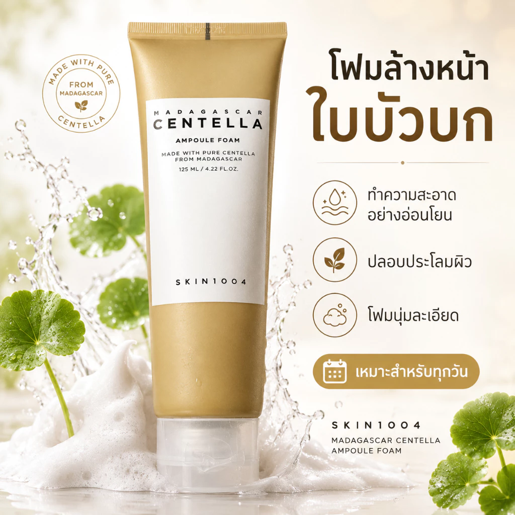 SKIN1004 โฟมล้างหน้าเซนเทลล่า pH 5.0 อ่อนโยน สารสกัดใบบัวบก 33% ฟองละเอียดล้ำลึก ทำความสะอาดประจำวัน ล้างเครื่องสำอางบาง